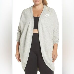 Nike Sportswear Rally Open Front Light Gray Sweatshirt Long Cardigan 1x Plus